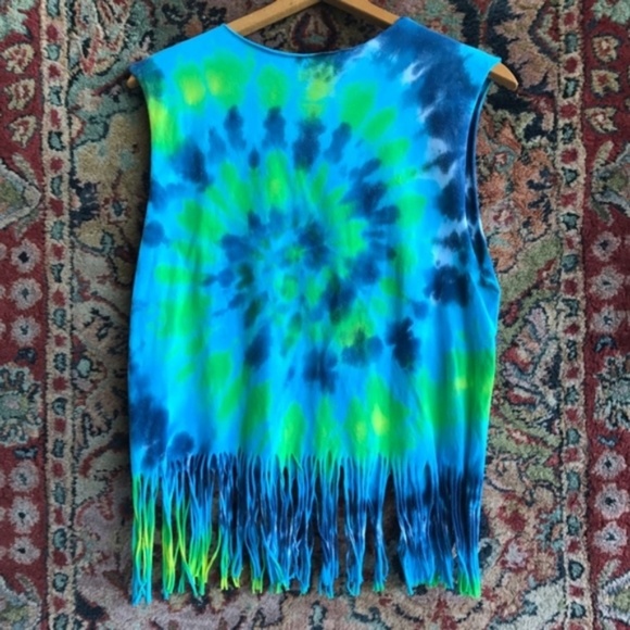 Handmade Fringe Tie Dye Tank Cut Off Ombre Muscle Tank - Picture 2 of 5